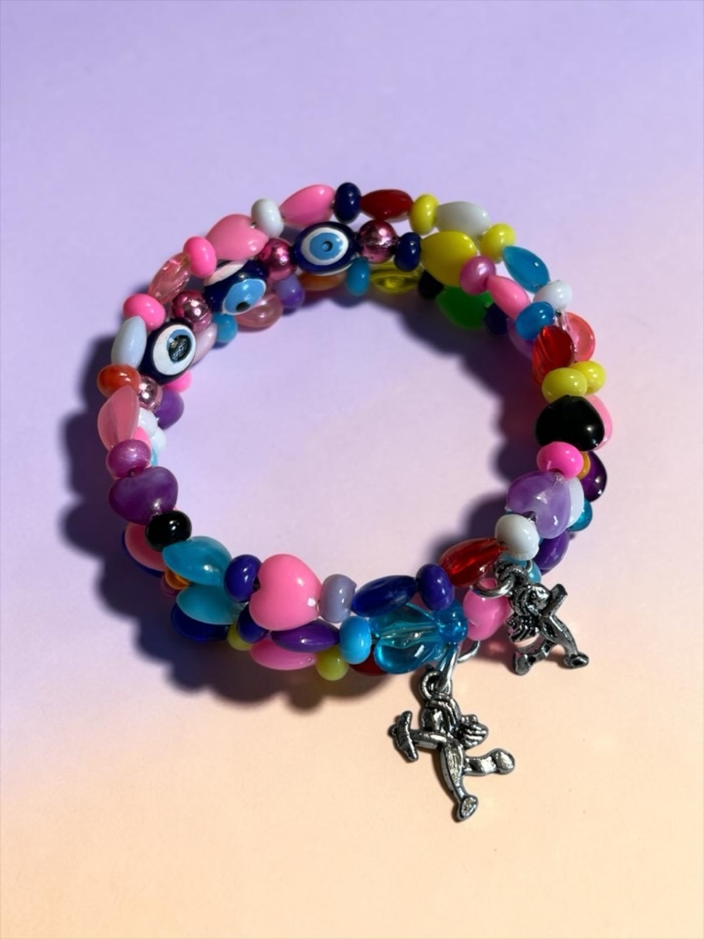 🍭5 for $20🍭 Multi Color Acrylic Beaded Cupid Charm Wire Wrapped Bracelet CC Z